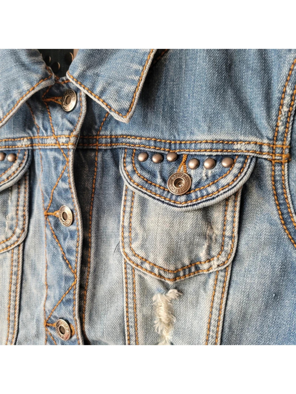 Stetson Studded Denim Jacket Womens Small Blue Button Pockets Country Western - Picture 5 of 14
